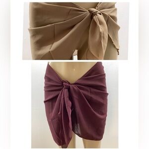 Zuliana Brown, Tan and Burgundy Tie - Two Sarong Bundle. Made In USA.